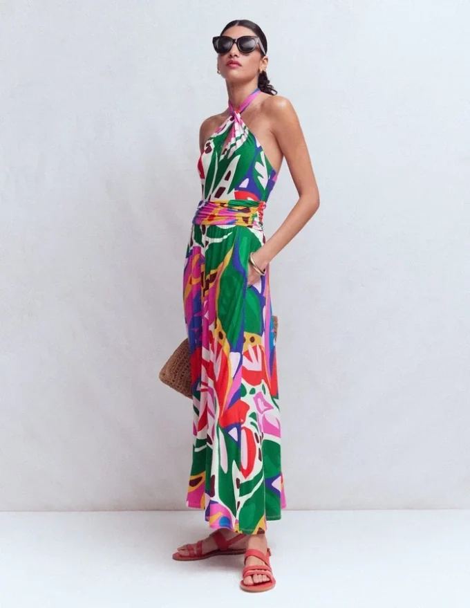 Sydney Twist Neck Jersey Dress Multi, Leafy Cascade Sydney Twist Neck Jersey Dress Multi, Leafy Cascade
