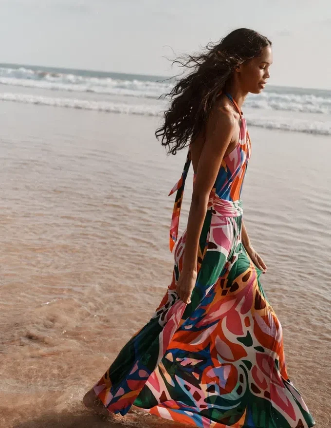 Sydney Twist Neck Jersey Dress Multi, Leafy Cascade Sydney Twist Neck Jersey Dress Multi, Leafy Cascade