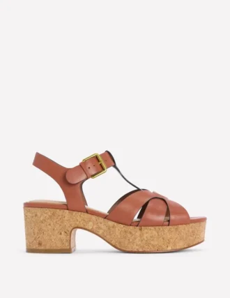 T-bar Wedge Sandals Tan