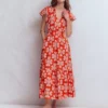 Tala Tiered Jersey Maxi Dress Blood Orange, Botanical Charm Tala Tiered Jersey Maxi Dress Blood Orange, Botanical Charm