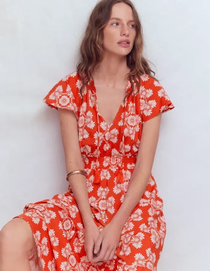 Tala Tiered Jersey Maxi Dress Blood Orange, Botanical Charm Tala Tiered Jersey Maxi Dress Blood Orange, Botanical Charm
