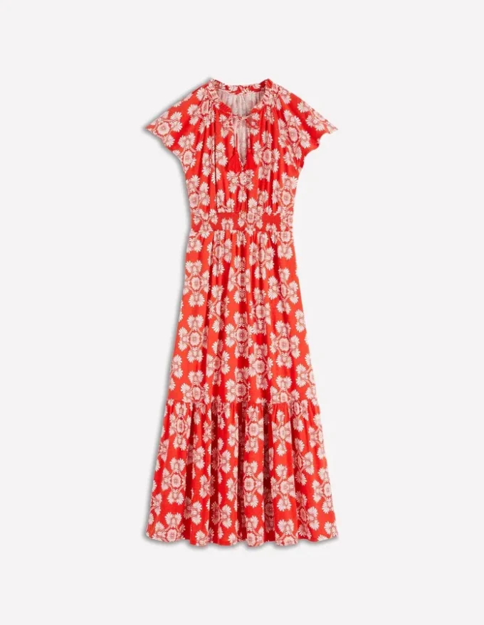 Tala Tiered Jersey Maxi Dress Blood Orange, Botanical Charm Tala Tiered Jersey Maxi Dress Blood Orange, Botanical Charm
