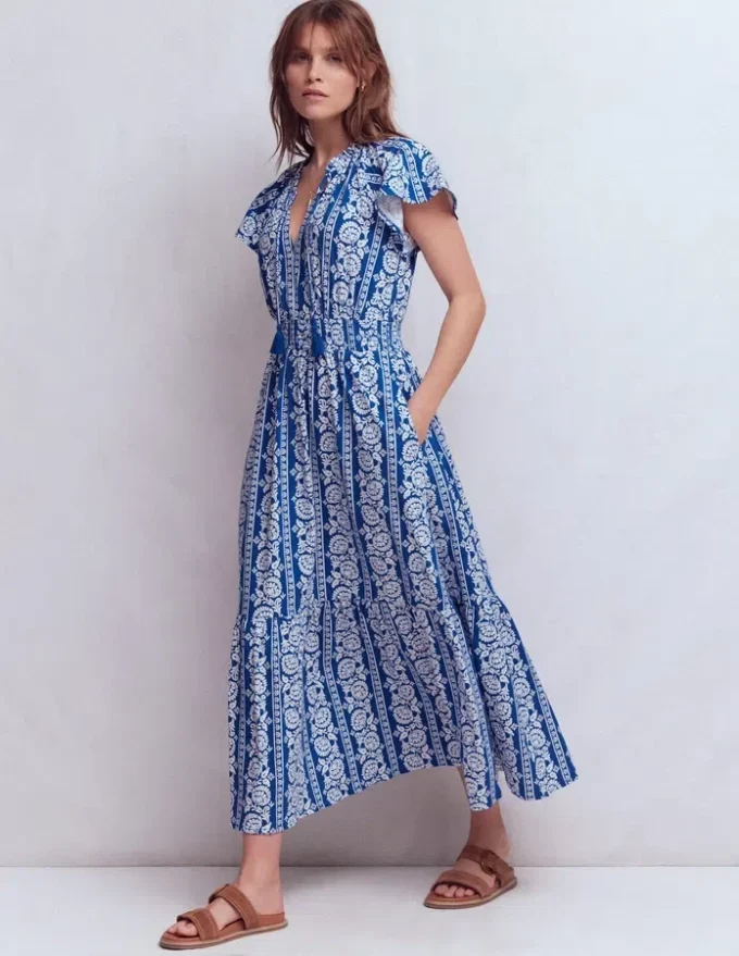 Tala Tiered Jersey Maxi Dress Bright Blue, Ornate Floret Tala Tiered Jersey Maxi Dress Bright Blue, Ornate Floret