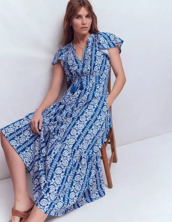 Tala Tiered Jersey Maxi Dress Bright Blue, Ornate Floret Tala Tiered Jersey Maxi Dress Bright Blue, Ornate Floret