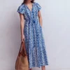 Tala Tiered Jersey Maxi Dress Bright Blue, Ornate Floret Tala Tiered Jersey Maxi Dress Bright Blue, Ornate Floret