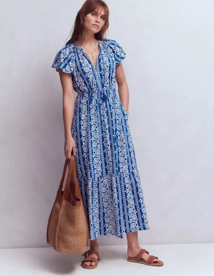Tala Tiered Jersey Maxi Dress Bright Blue, Ornate Floret Tala Tiered Jersey Maxi Dress Bright Blue, Ornate Floret