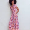 Tala Tiered Jersey Maxi Dress Pink, Flourishing Meadow Tala Tiered Jersey Maxi Dress Pink, Flourishing Meadow