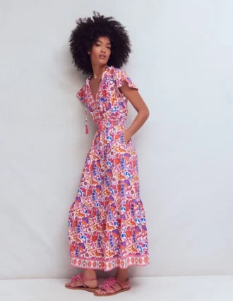 Tala Tiered Jersey Maxi Dress Pink, Flourishing Meadow