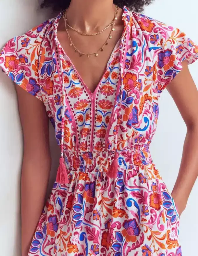 Tala Tiered Jersey Maxi Dress Pink, Flourishing Meadow Tala Tiered Jersey Maxi Dress Pink, Flourishing Meadow
