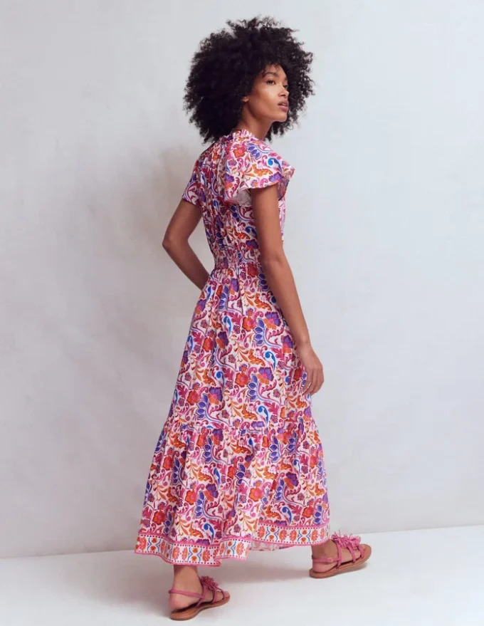 Tala Tiered Jersey Maxi Dress Pink, Flourishing Meadow Tala Tiered Jersey Maxi Dress Pink, Flourishing Meadow