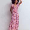 Tala Tiered Jersey Maxi Dress Pink, Flourishing Meadow Tala Tiered Jersey Maxi Dress Pink, Flourishing Meadow