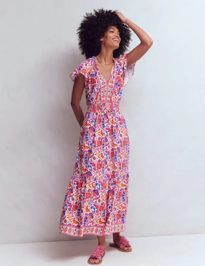 Tala Tiered Jersey Maxi Dress Pink, Flourishing Meadow Tala Tiered Jersey Maxi Dress Pink, Flourishing Meadow