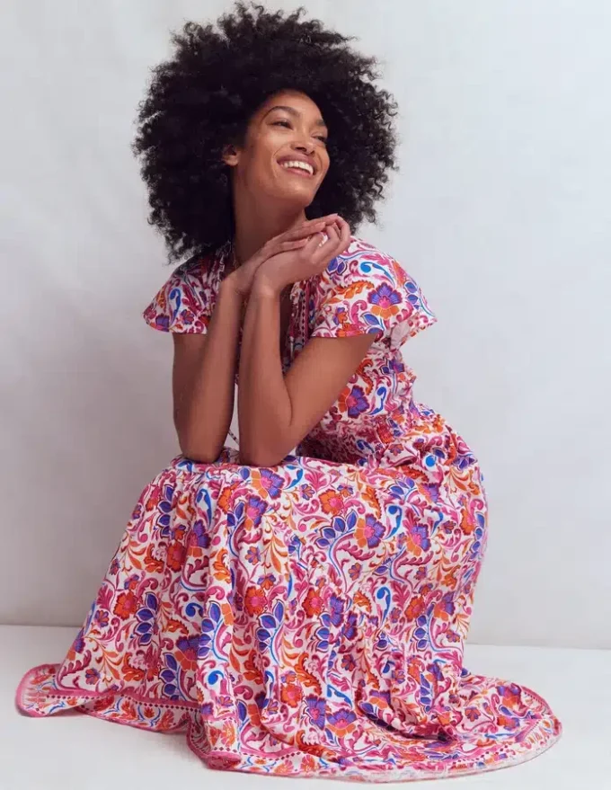 Tala Tiered Jersey Maxi Dress Pink, Flourishing Meadow Tala Tiered Jersey Maxi Dress Pink, Flourishing Meadow