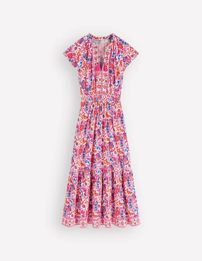 Tala Tiered Jersey Maxi Dress Pink, Flourishing Meadow Tala Tiered Jersey Maxi Dress Pink, Flourishing Meadow