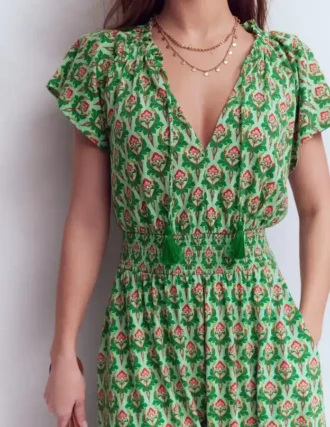 Tala Tiered Jersey Maxi Dress Pistachio, Ornamental Stamp