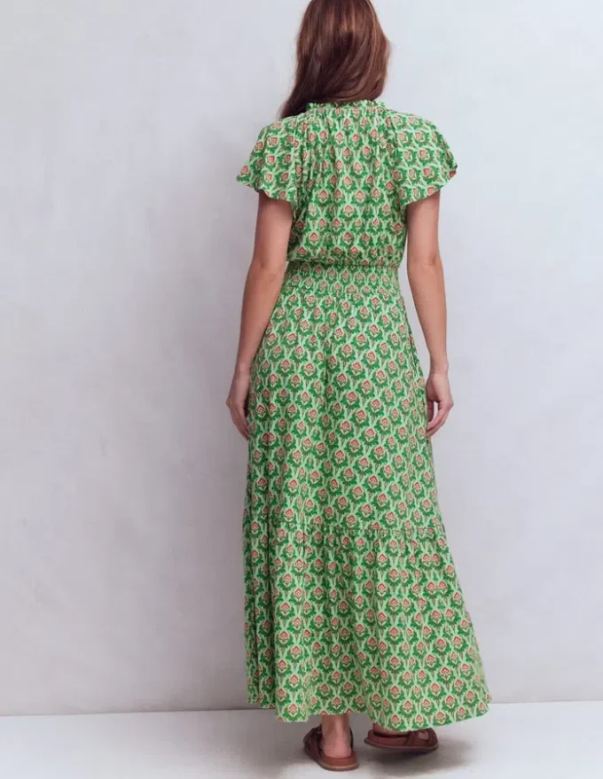 Tala Tiered Jersey Maxi Dress Pistachio, Ornamental Stamp Tala Tiered Jersey Maxi Dress Pistachio, Ornamental Stamp