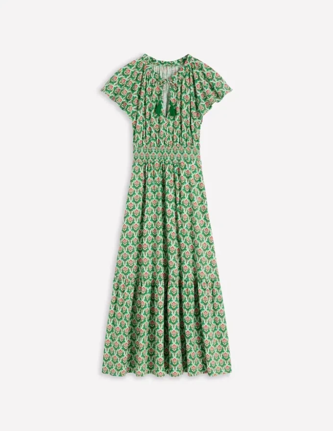 Tala Tiered Jersey Maxi Dress Pistachio, Ornamental Stamp Tala Tiered Jersey Maxi Dress Pistachio, Ornamental Stamp