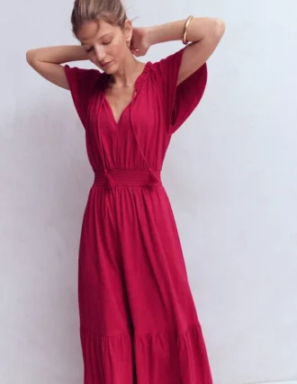 Tala Tiered Jersey Maxi Dress Pomegranate