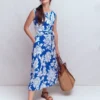 Tamsin Jersey Midi Dress Blue, Botanical Flourish Mono Tamsin Jersey Midi Dress Blue, Botanical Flourish Mono
