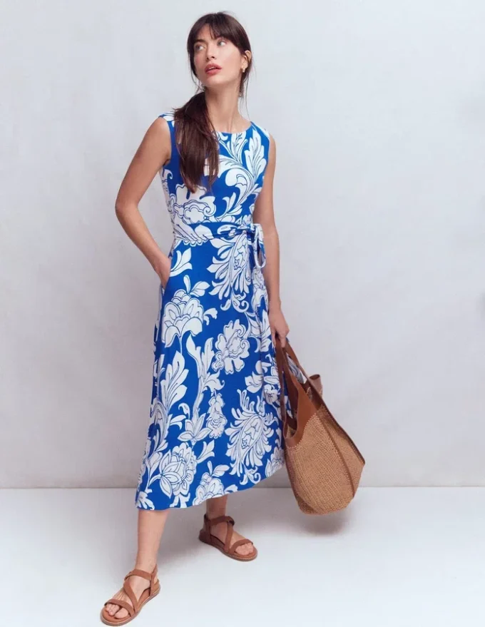 Tamsin Jersey Midi Dress Blue, Botanical Flourish Mono Tamsin Jersey Midi Dress Blue, Botanical Flourish Mono