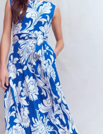 Tamsin Jersey Midi Dress Blue, Botanical Flourish Mono