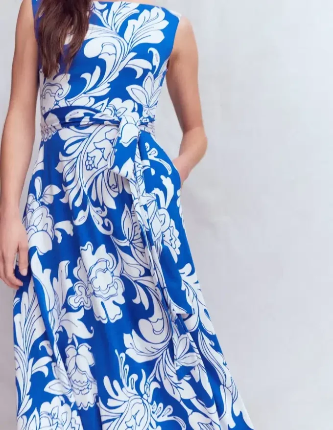 Tamsin Jersey Midi Dress Blue, Botanical Flourish Mono Tamsin Jersey Midi Dress Blue, Botanical Flourish Mono