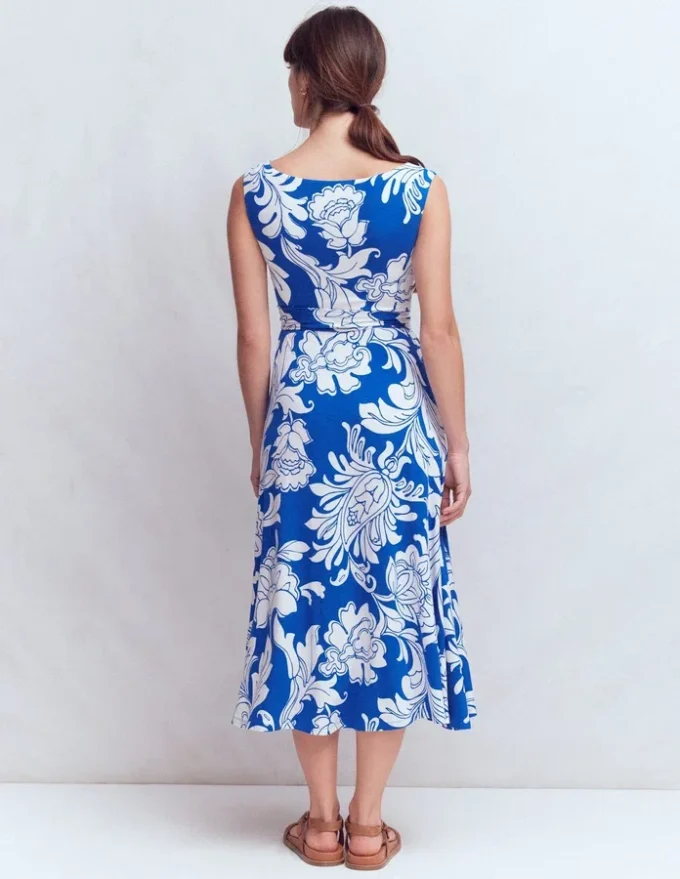 Tamsin Jersey Midi Dress Blue, Botanical Flourish Mono Tamsin Jersey Midi Dress Blue, Botanical Flourish Mono
