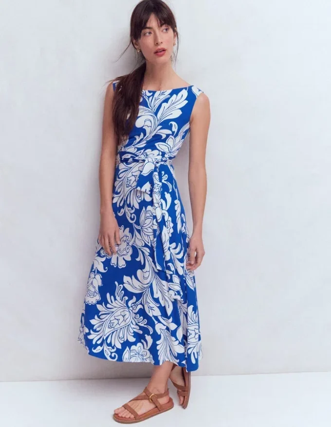 Tamsin Jersey Midi Dress Blue, Botanical Flourish Mono Tamsin Jersey Midi Dress Blue, Botanical Flourish Mono