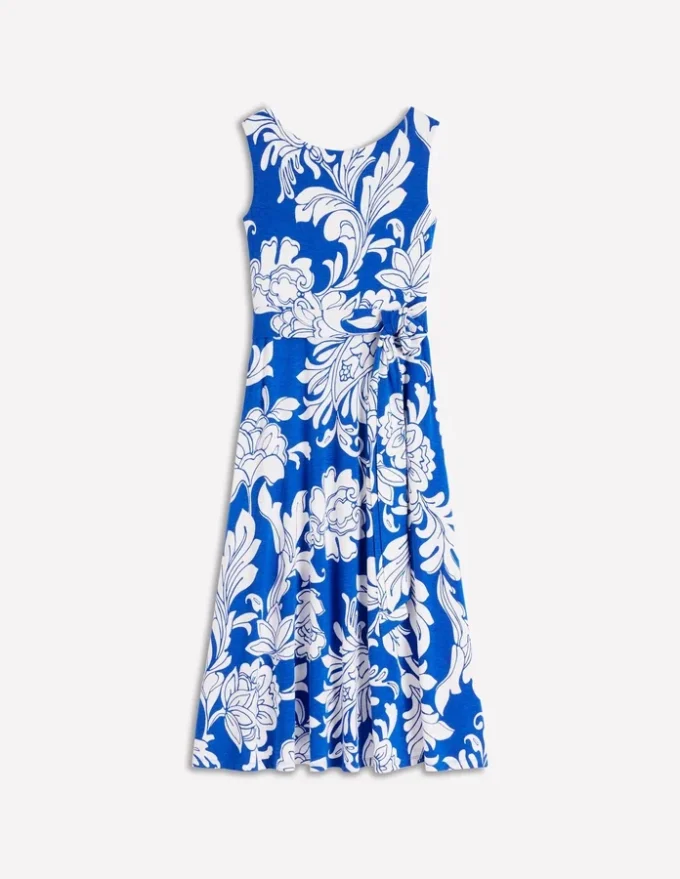 Tamsin Jersey Midi Dress Blue, Botanical Flourish Mono Tamsin Jersey Midi Dress Blue, Botanical Flourish Mono
