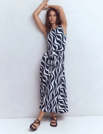 Tamsin Jersey Midi Dress French Navy, Rhythmic Wave