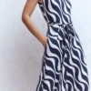 Tamsin Jersey Midi Dress French Navy, Rhythmic Wave Tamsin Jersey Midi Dress French Navy, Rhythmic Wave