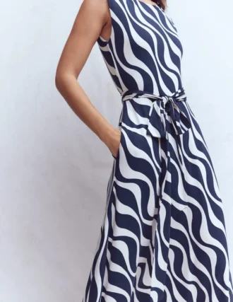 Tamsin Jersey Midi Dress French Navy, Rhythmic Wave