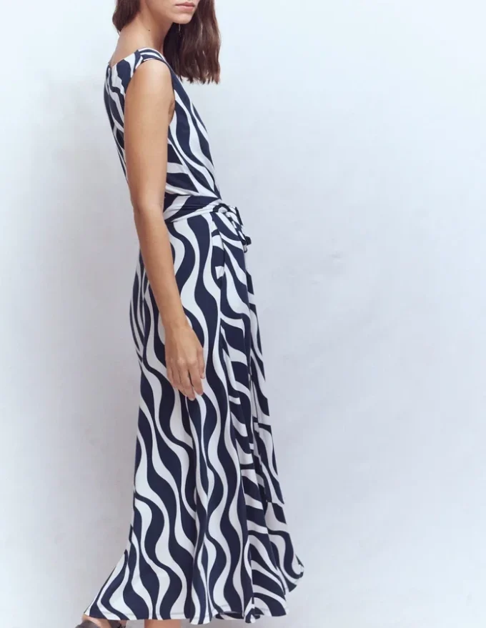 Tamsin Jersey Midi Dress French Navy, Rhythmic Wave Tamsin Jersey Midi Dress French Navy, Rhythmic Wave