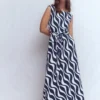 Tamsin Jersey Midi Dress French Navy, Rhythmic Wave Tamsin Jersey Midi Dress French Navy, Rhythmic Wave