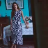 Tamsin Jersey Midi Dress French Navy, Rhythmic Wave Tamsin Jersey Midi Dress French Navy, Rhythmic Wave