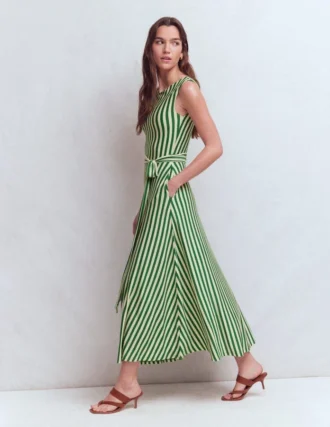 Tamsin Jersey Midi Dress Fresh Green and Ivory Stripe