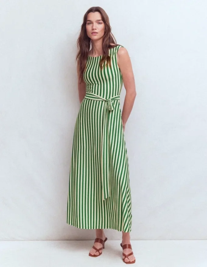 Tamsin Jersey Midi Dress Fresh Green and Ivory Stripe Tamsin Jersey Midi Dress Fresh Green and Ivory Stripe