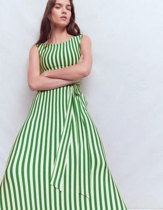 Tamsin Jersey Midi Dress Fresh Green and Ivory Stripe Tamsin Jersey Midi Dress Fresh Green and Ivory Stripe