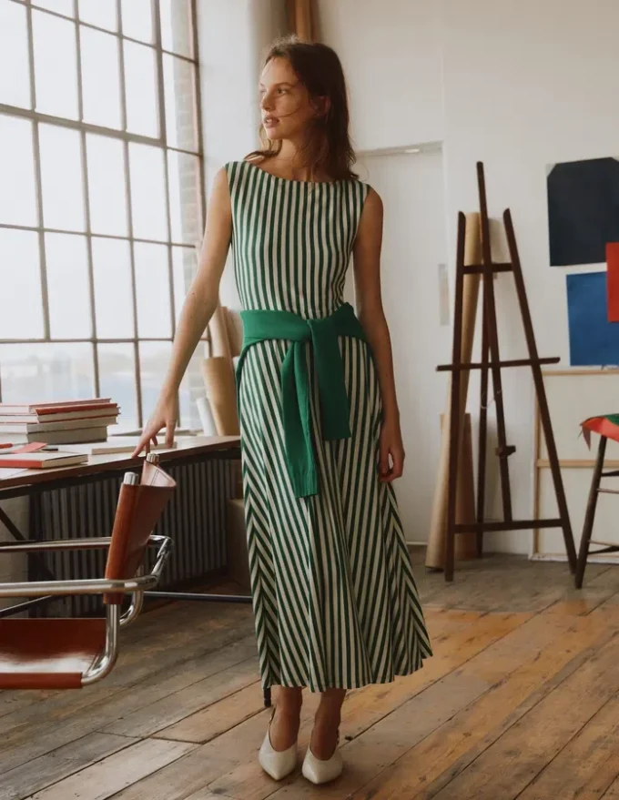 Tamsin Jersey Midi Dress Fresh Green and Ivory Stripe Tamsin Jersey Midi Dress Fresh Green and Ivory Stripe