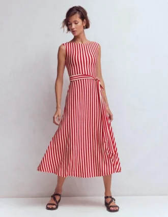 Tamsin Jersey Midi Dress Merida Red and Ivory Stripe