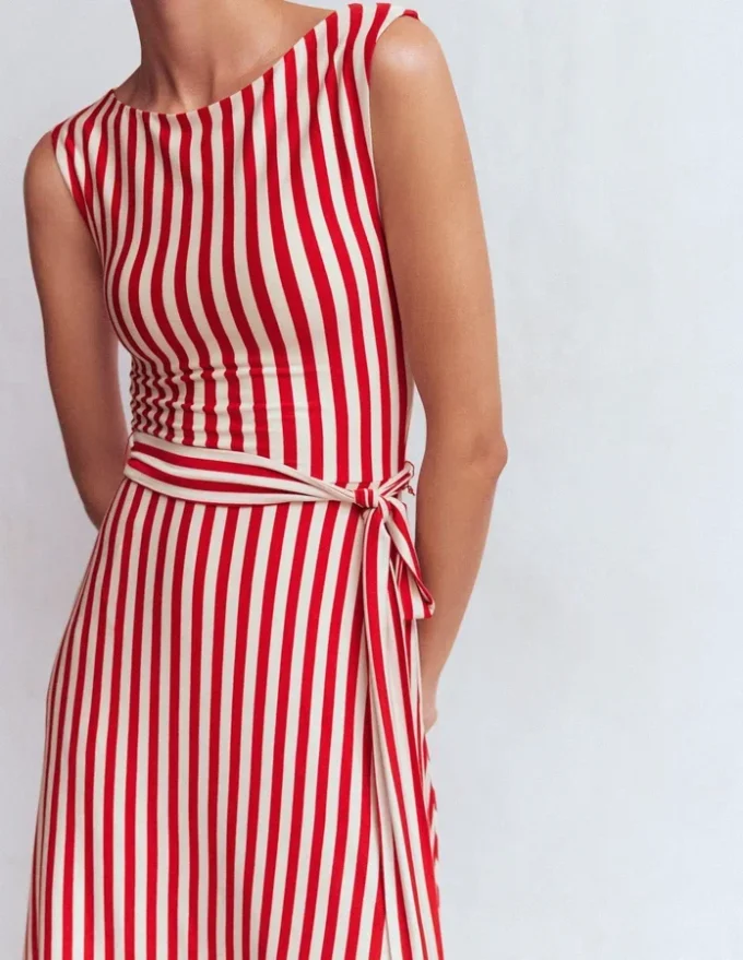 Tamsin Jersey Midi Dress Merida Red and Ivory Stripe Tamsin Jersey Midi Dress Merida Red and Ivory Stripe