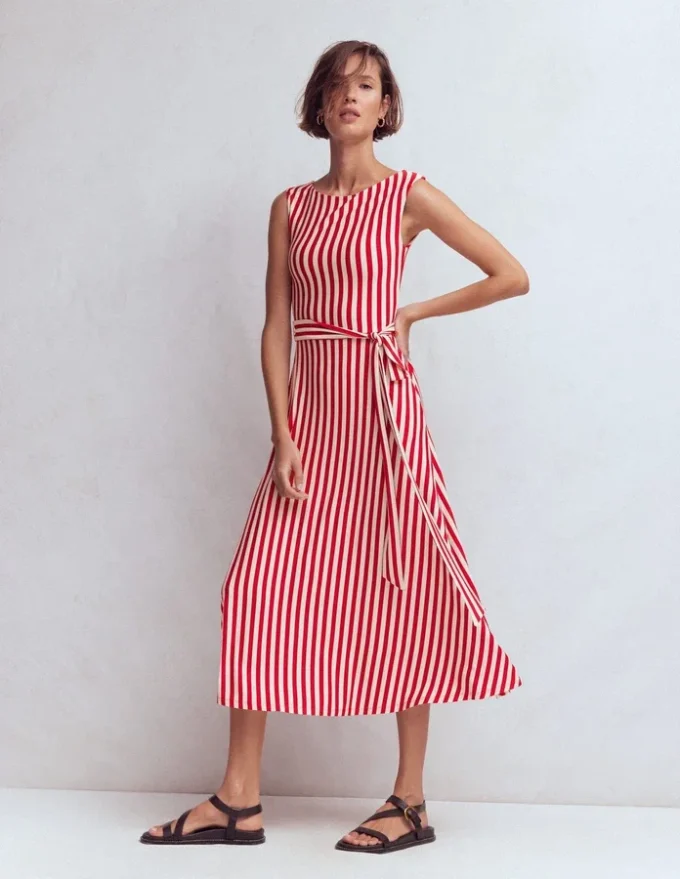 Tamsin Jersey Midi Dress Merida Red and Ivory Stripe Tamsin Jersey Midi Dress Merida Red and Ivory Stripe