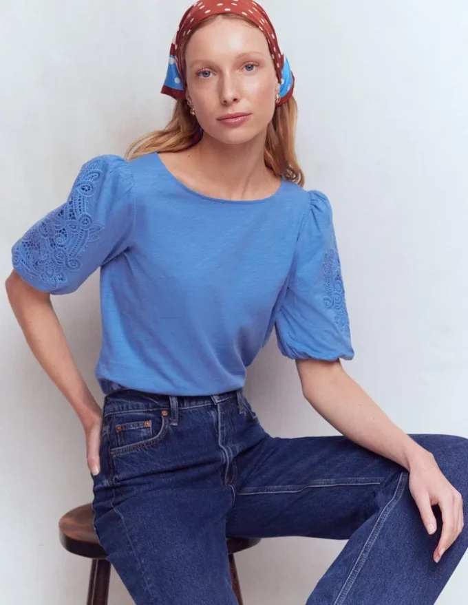 Tape Lace T-shirt Forget Me Not Blue Tape Lace T-shirt Forget Me Not Blue