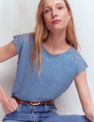 Tara Cutwork Linen Tee Ashleigh Blue