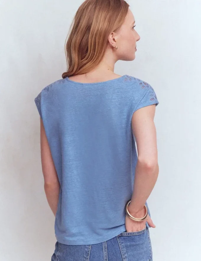 Tara Cutwork Linen Tee Ashleigh Blue Tara Cutwork Linen Tee Ashleigh Blue