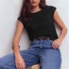 Tara Cutwork Linen Tee Black Tara Cutwork Linen Tee Black