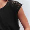 Tara Cutwork Linen Tee Black Tara Cutwork Linen Tee Black