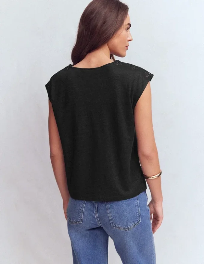 Tara Cutwork Linen Tee Black Tara Cutwork Linen Tee Black