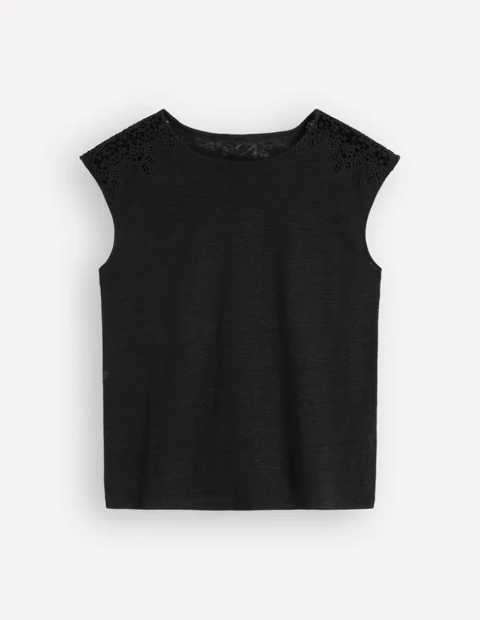 Tara Cutwork Linen Tee Black Tara Cutwork Linen Tee Black