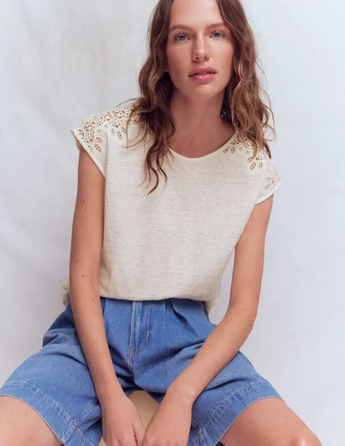 Tara Cutwork Linen Tee Ivory Tara Cutwork Linen Tee Ivory